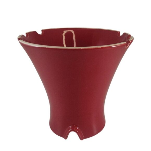 Vintage Red Ceramic Fluted Vase With Notched Rim & Center Hole - Picture 2 of 8